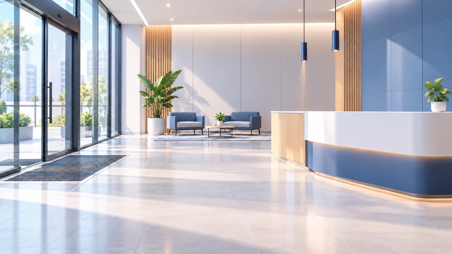 A modern workplace reception ready for digital visitor management