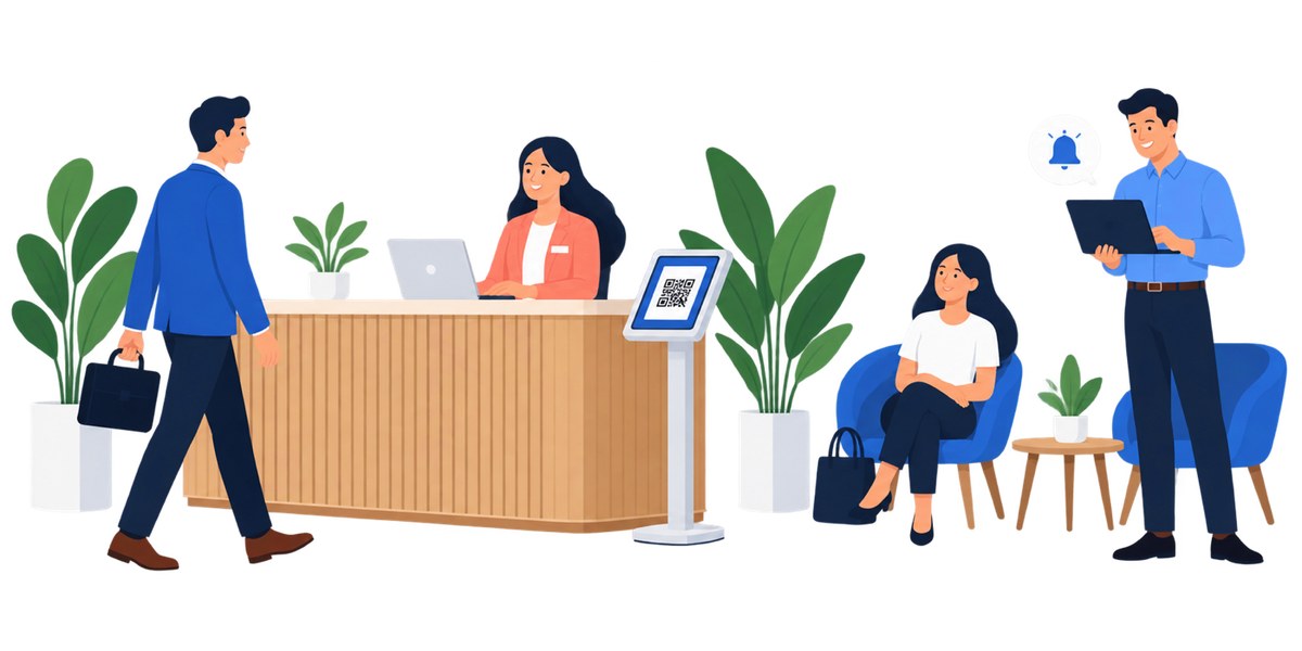 GateGuard visitor management system connecting visitors, reception, and workplace records